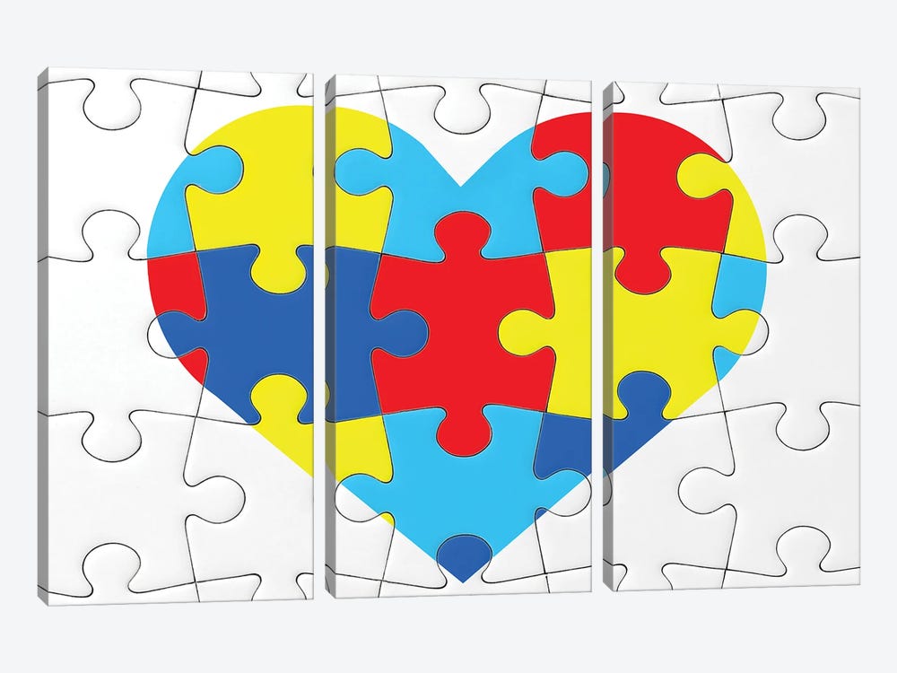 Autism Awareness Heart Puzzle Symbol by vetre 3-piece Art Print