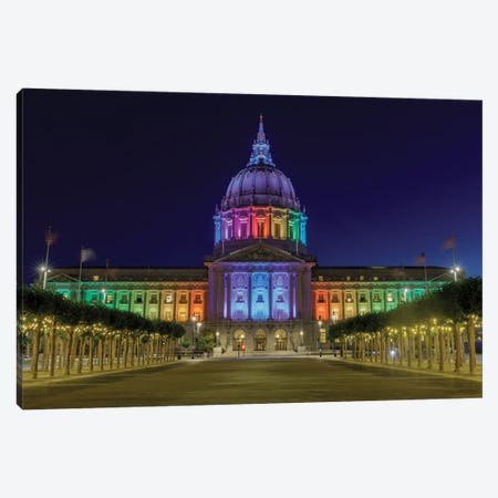 San Francisco City Hall Illuminated In Rainbow Colors For The Pride Parade Canvas Print #DPT833} by yhelfman Canvas Wall Art