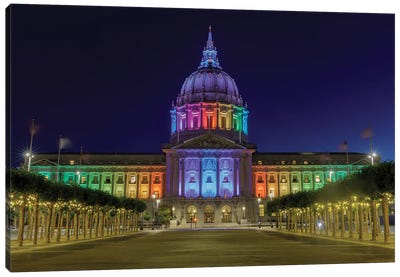 San Francisco City Hall Illuminated In Rainbow Colors For The Pride Parade Canvas Art Print