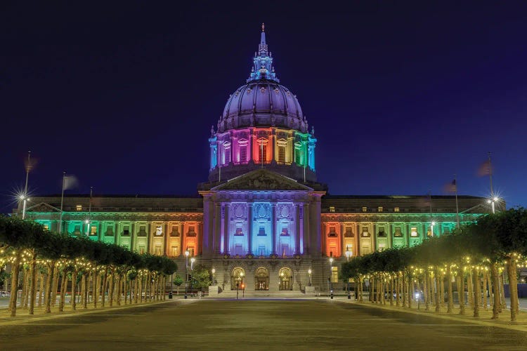 San Francisco City Hall Illuminated In Rainbow Colors For The Pride Parade