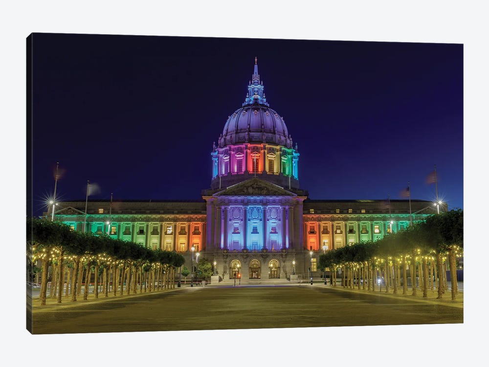 San Francisco City Hall Illuminated In Rainbow Colors For The Pride Parade by yhelfman 1-piece Canvas Art