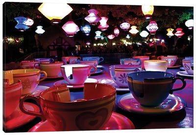 The Teacup Ride At Night Canvas Art Print - Amusement Parks