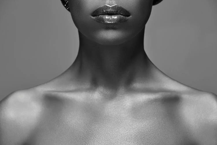 Black And White Photo Of African American Woman Isolated On Grey