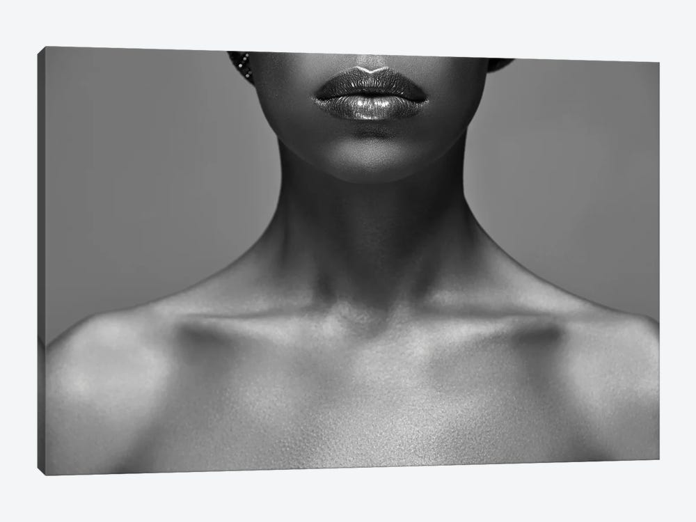Black And White Photo Of African American Woman Isolated On Grey by IgorVetushko 1-piece Canvas Print