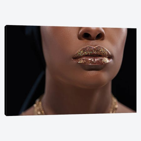 Cropped Shot Of African American Woman With Sparkling Lip Gloss Isolated On Black Canvas Print #DPT92} by IgorVetushko Canvas Print