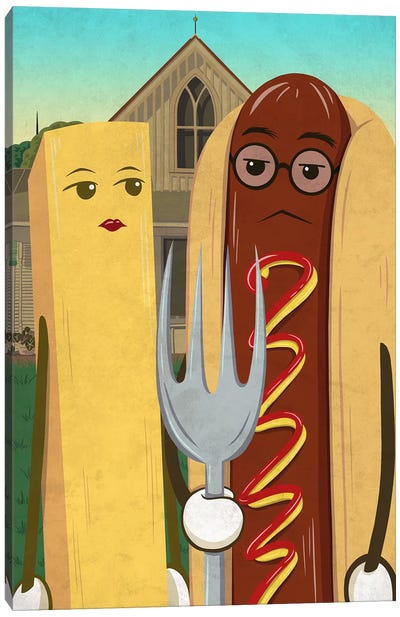 American Gotdog and French Fry Canvas Art Print - American Gothic Reimagined