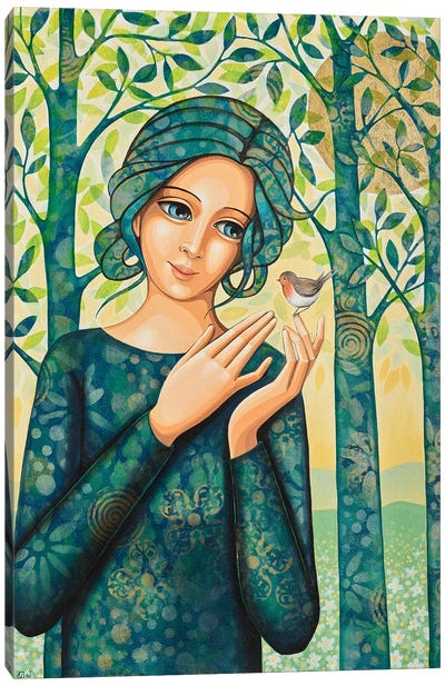 Spring, The Tale Of The Robin Canvas Art Print - Daniela Prezioso Einwaller