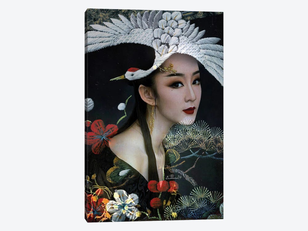 Lady With White Crane by Dominique Baduel 1-piece Canvas Wall Art