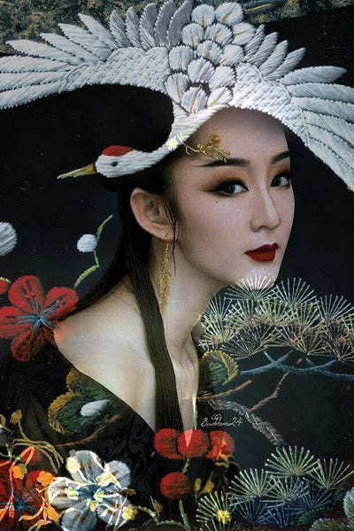 Dominique Baduel: Lady With White Crane by Dominique Baduel