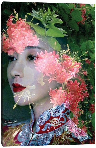 Lady In A Flower Garden Canvas Art Print - Dominique Baduel