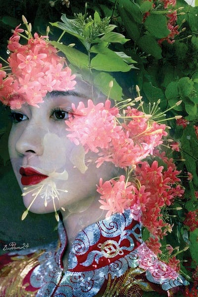 Dominique Baduel: Lady In A Flower Garden by Dominique Baduel