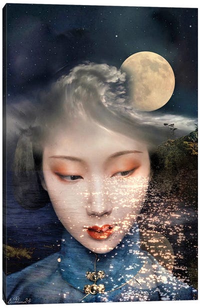 Moonlight Geisha Canvas Art Print - Geisha