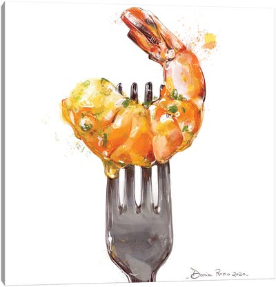Food On Fork - Shrimp Canvas Art Print - Daria Rosso