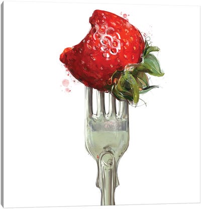Food On Fork - Strawberry Canvas Art Print - Daria Rosso