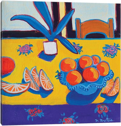 Tangerines On The Table Canvas Art Print - Vibrant Scenes in 2D