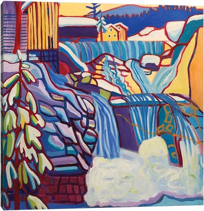 Winter Waterfall Canvas Art Print - Cabin & Lodge Décor