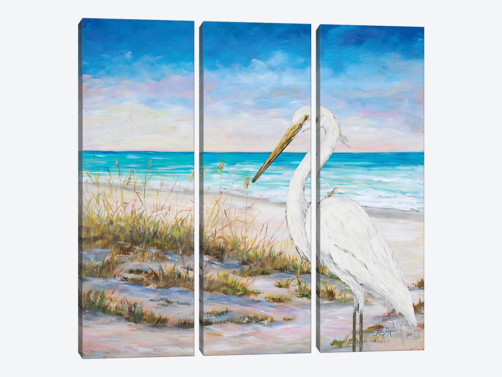 Egret On The Beach by Julie Derice 3-piece Canvas Art Print