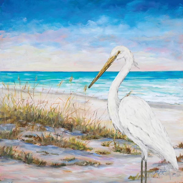Large Coastal Art - Canvas Prints: Egret On The Beach by Julie Derice