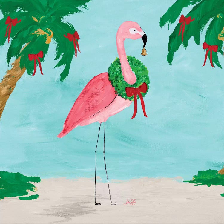 Fa La La La Flamingo Holiday I by Julie Derice wall art