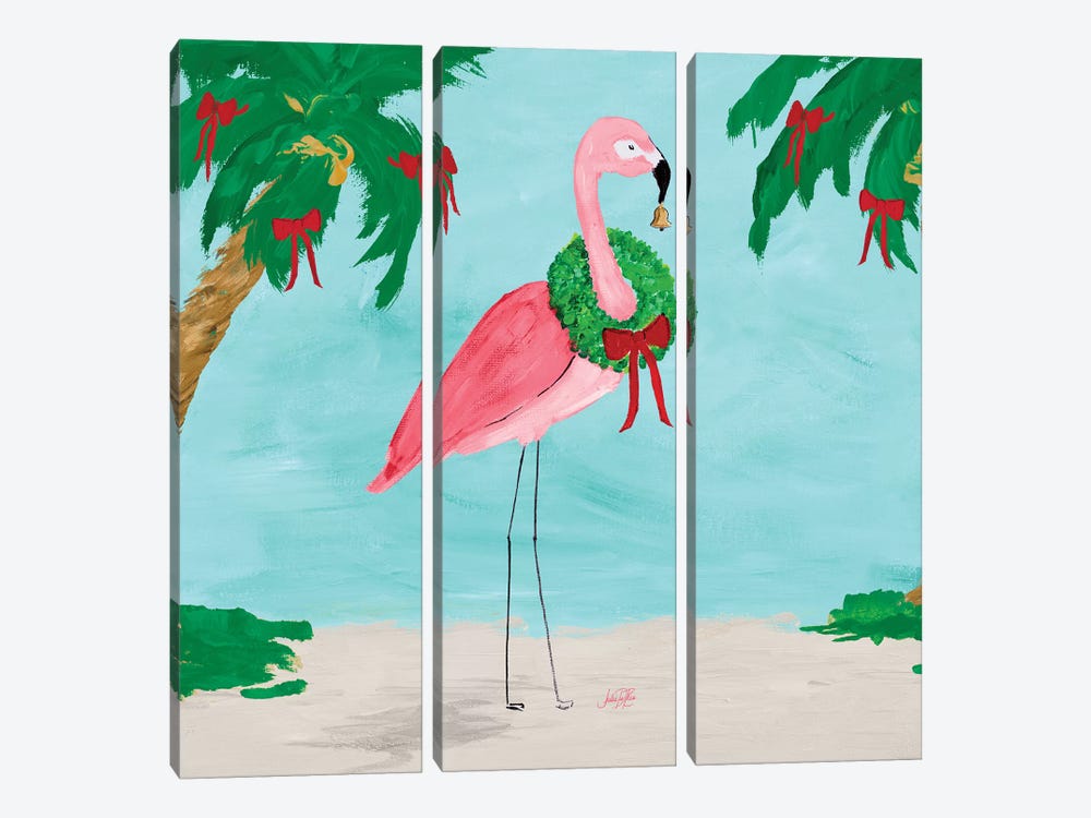 Fa La La La Flamingo Holiday I by Julie Derice 3-piece Canvas Art