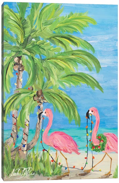 Flamingo Christmas II Canvas Art Print - Coastal Christmas Décor