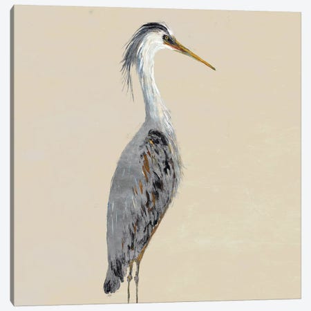 Heron On Tan I Canvas Print #DRC116} by Julie Derice Canvas Wall Art