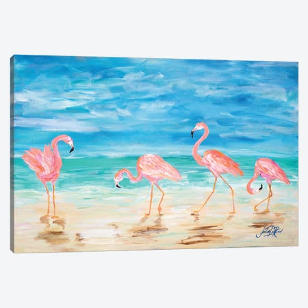 Flamingo Beach Canvas Print #DRC14} by Julie Derice Canvas Artwork