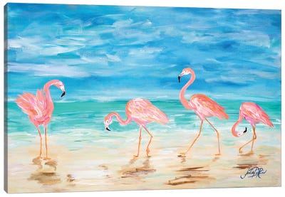 Flamingo Beach Canvas Art Print - Large Coastal Art