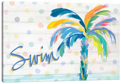 Swim Near The Palm Tree Canvas Art Print - Julie Derice