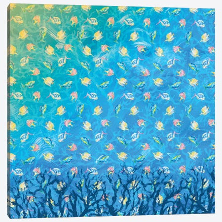 Swim With The Fish Pattern (Dark Blue) Canvas Print #DRC170} by Julie Derice Art Print