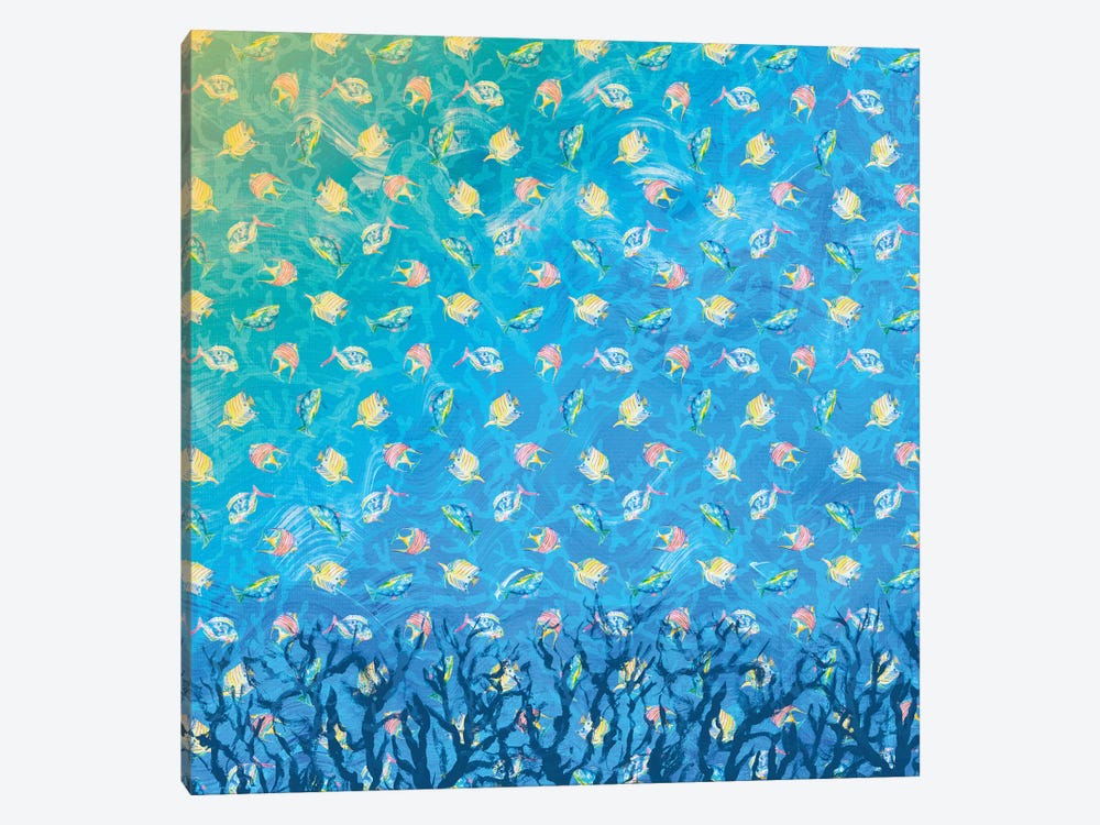 Swim With The Fish Pattern (Dark Blue) by Julie Derice 1-piece Canvas Artwork