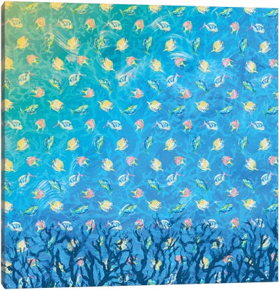 Swim With The Fish Pattern (Dark Blue) Canvas Art Print - Julie Derice