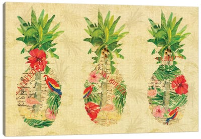 Triple Tropical Pineapple Collage Canvas Art Print - Pineapple Art