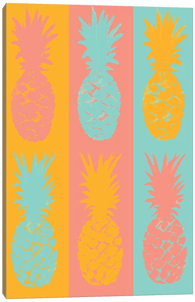 VIbrant Striped Pineapples Canvas Art Print - Pineapple Art