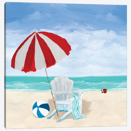 Beach Chair With Umbrella Canvas Print #DRC201} by Julie Derice Canvas Art Print