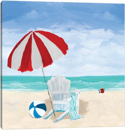 Beach Chair With Umbrella Canvas Art Print - Furniture