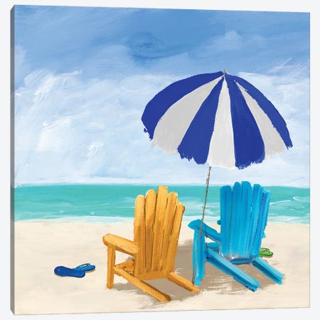 Beach Chairs With Umbrella Canvas Print #DRC202} by Julie Derice Canvas Art Print