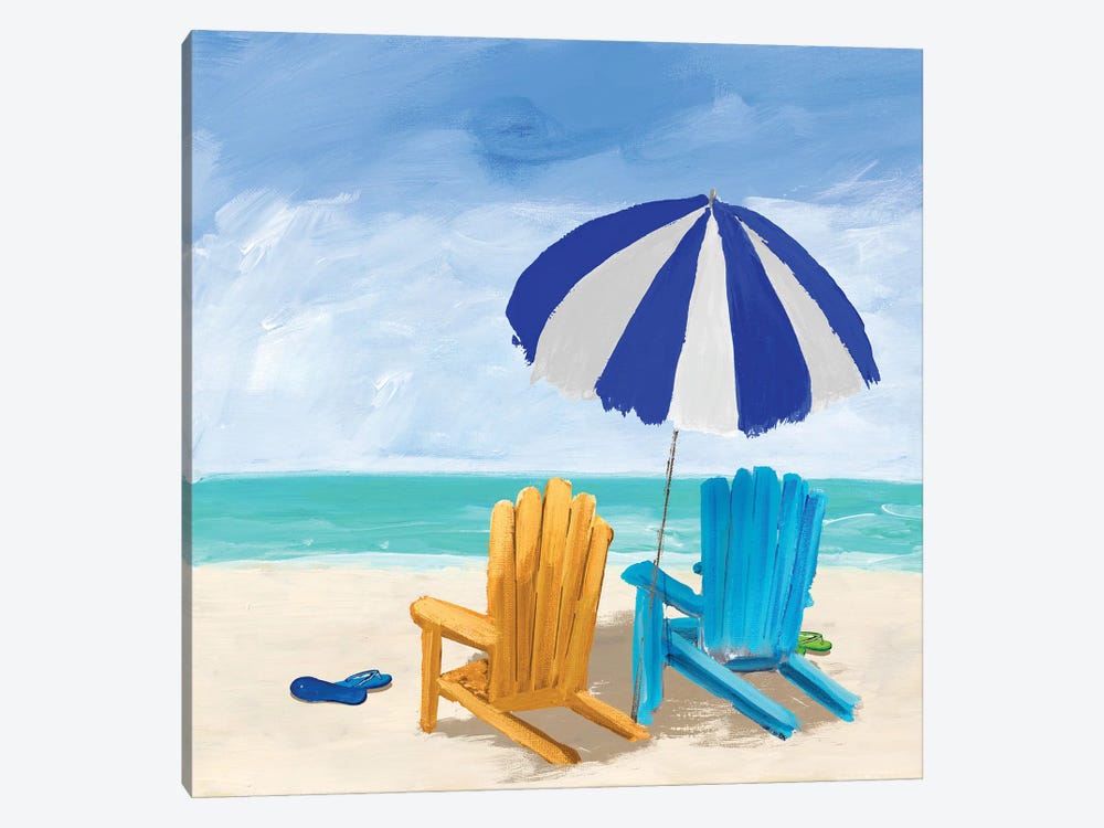Beach Chairs With Umbrella by Julie Derice 1-piece Art Print