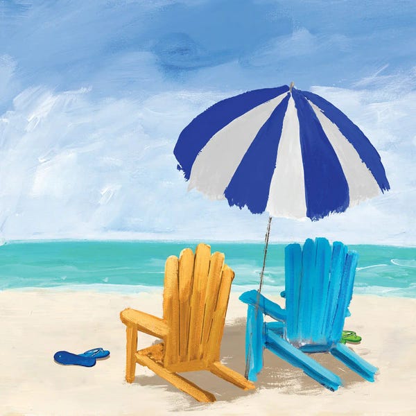 Large Coastal Art - Canvas Prints: Beach Chairs With Umbrella by Julie Derice