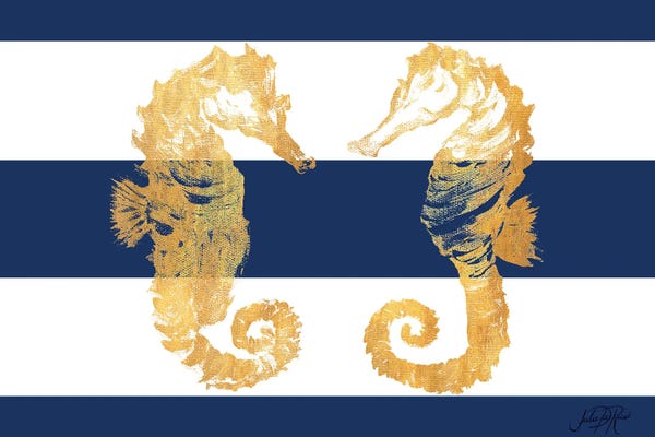 Seahorses: Gold Seahorses On Stripes by Julie Derice