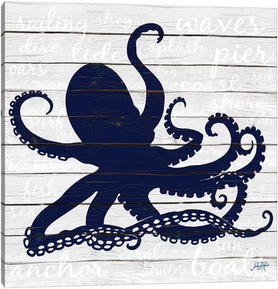Indigo Octopus Canvas Art Print - Julie Derice