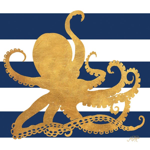 Octopi: Sea Creatures On Stripes IV by Julie Derice