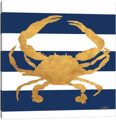Sea Creatures On Stripes V Canvas Art Print - Crab Art