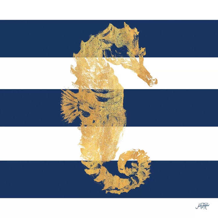 Gold Seahorse on Stripes I by Julie Derice wall art