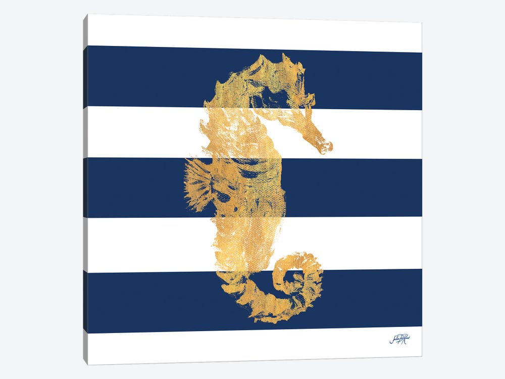Gold Seahorse on Stripes I by Julie Derice 1-piece Canvas Wall Art