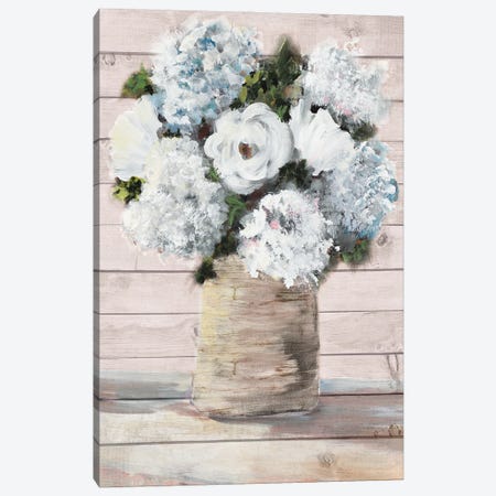 White and Blue Rustic Blooms Canvas Print #DRC220} by Julie Derice Canvas Art Print