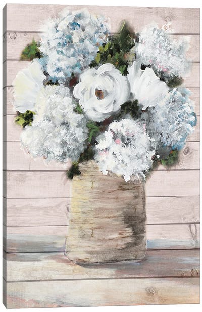 White and Blue Rustic Blooms Canvas Art Print - Julie Derice