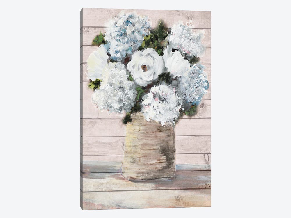 White and Blue Rustic Blooms by Julie Derice 1-piece Canvas Print