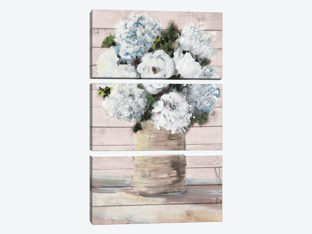 White and Blue Rustic Blooms 3-piece Canvas Art Print