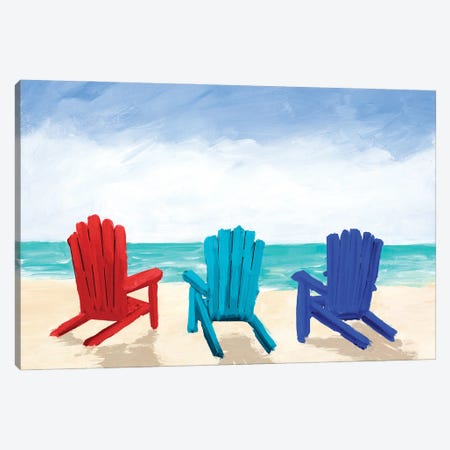 Beach Chair Trio Canvas Print #DRC225} by Julie Derice Canvas Artwork